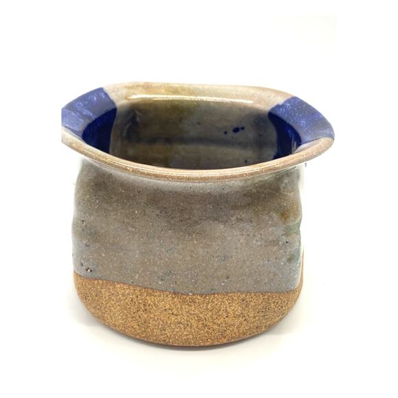 Unique Studio pottery planter Blue and‎ tan MCM pottery Vintage handmade - Picture 4 of 7